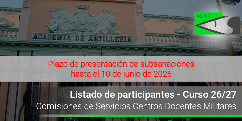 Comisiones de Servicios Centros Docentes Militares. Castilla y León (Curso 2026/27). Listado de participantes